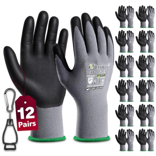 Safety Work Gloves Men, 12 Pairs Micro Foam Nitrile Coated Grip - size: 11/XX-Large