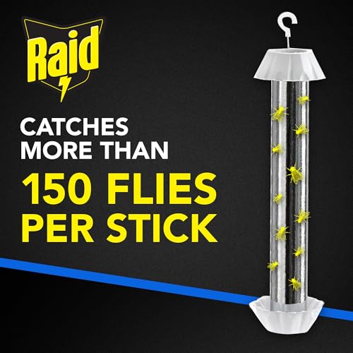 Raid Fly Stick Flying Insect Trap for Indoor/Outdoor Use, 6 Pack, Over 150 Insects Per Stick, Fly Sticky Trap for Flies, Gnats & Moths, Lasts Up to 3 Months, People & Pet Friendly, Hang or Place