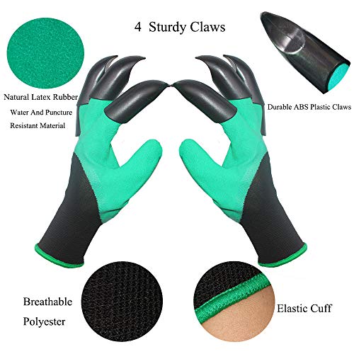 DCCPAA Garden Gloves with Claws,Claw Gardening Gloves for Digging,Planting, Weeding, Seeding-Waterproof for Men and Women - color: 2 Green