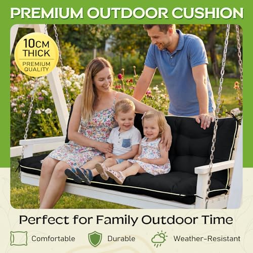 Oxford Fabric Swing Cushions with Backrest & Tie Straps for Patio Bench - color: Black
