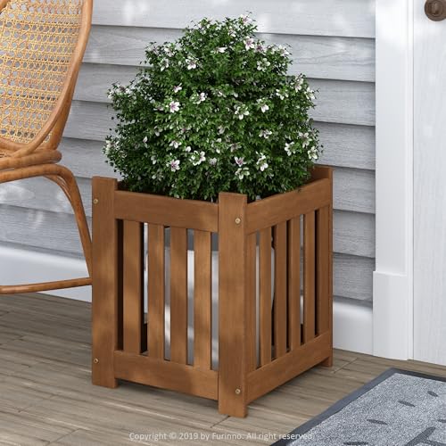 Furinno TIOMAN Planter Box, Hardwood Flower Box, Cube Garden Box, in Teak Oil, Outdoor Indoor, Garden, Patio, Balcony, Light Wood - size: 16 x 16 x 18.3
