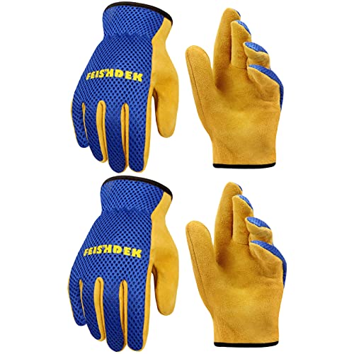 Kids Gardening Gloves, Durable Cowhide Kids Leather Glove for Work Age 2-12 - color: Blue 2 Pairs, size: Small (Age 2-4)
