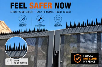 16ft Anti-Climb Spikes for Walls & Fences, 12-Pack, Black