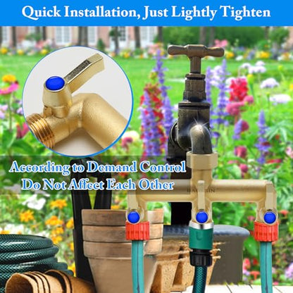 Brass Garden Hose Splitter, 3 Way Hose Splitter, Outdoor Hose Splitter, Outlet for Regulating and Shutting Off Water Flow