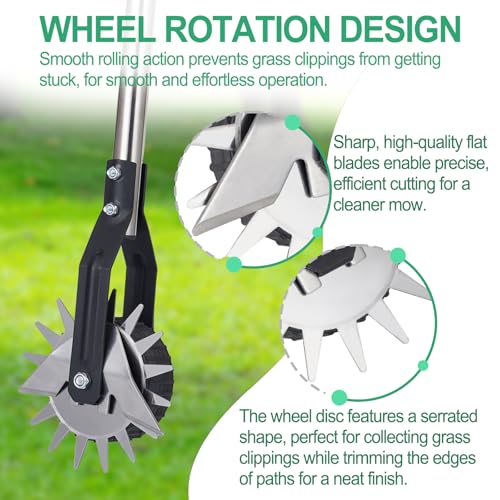 Wheel Rotary Edger, Adjustable 63” Manual Lawn Edger Tool with Gloves, Stainless Steel Trimmer for Sidewalk, Grass and Weed Edging, Ideal for Garden Landscaping and Yard Maintenance