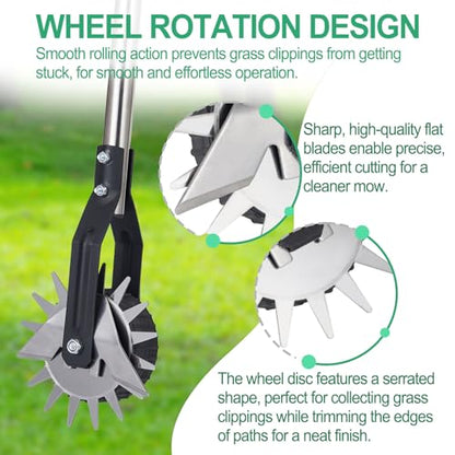 Wheel Rotary Edger, Adjustable 63” Manual Lawn Edger Tool with Gloves, Stainless Steel Trimmer for Sidewalk, Grass and Weed Edging, Ideal for Garden Landscaping and Yard Maintenance