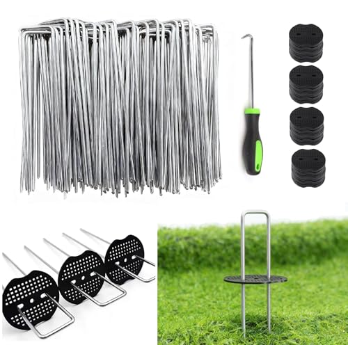 10 Inch 200 PCS Galvanized Landscape Staples with 200 PCS Gasket, Landscape Fabric Pins Stakes Lawn Ground Cover Graden Staples Spikes Weed Barrier Stakes - size: 10" 200 Pack