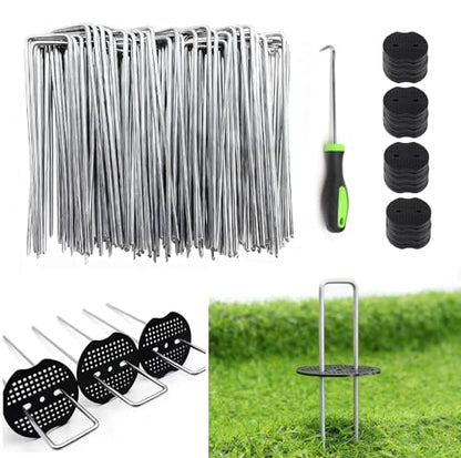 10 Inch 200 PCS Galvanized Landscape Staples with 200 PCS Gasket, Landscape Fabric Pins Stakes Lawn Ground Cover Graden Staples Spikes Weed Barrier Stakes - size: 10" 200 Pack