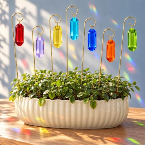 7 Pack Crystal Prisms Suncatcher Plant Stake for Indoor Window Sun Catchers - color: 7 Pack Colorful