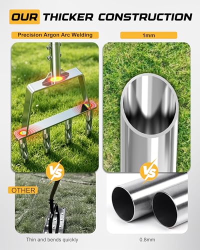 RETRUE Manual Core Aerator Lawn Tool, Stainless Steel, 4 Replaceable Tine