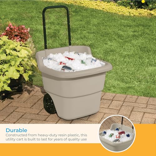 Suncast Garden Cart on Wheels, Taupe 15.5-Gallon Resin Outdoor Utility Yard Cart for Seniors, Lightweight 2 Wheel Wheelbarrow with Easy Mobility for Gardening, Firewood & Laundry, Made in the USA - size: 1 Pack