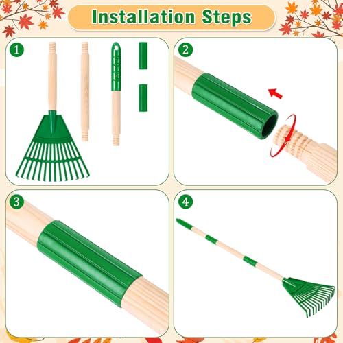 2 Pcs 35'' Kids Rakes for Leaves - Plastic Rake Head with 2 Pairs Kids - color: Green-2 Pack