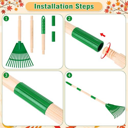 2 Pcs 35'' Kids Rakes for Leaves - Plastic Rake Head with 2 Pairs Kids - color: Green-2 Pack