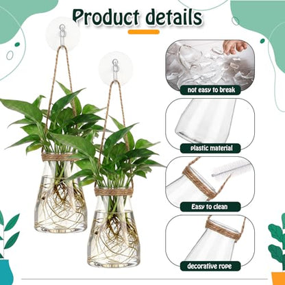 Baderke 9 Sets Window Hanging Propagation Stations 3.35'' Plastic Propagation Vases with Suction Cup & Traceless Nail, Propagated Holder Wall Jars for Office Garden Decoration Gift - style: Classic