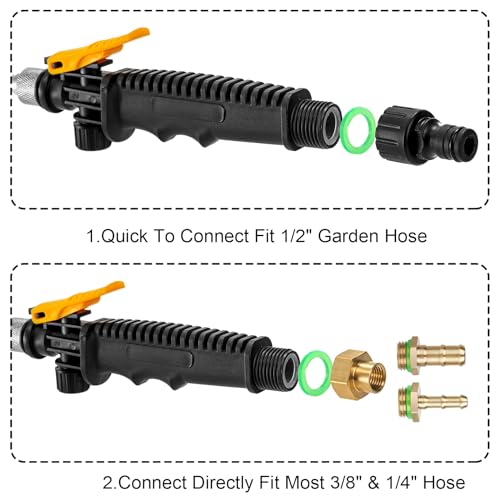 Hbaushun 28 Inch Sprayer Wand,1/4" & 3/8" Brass Barbs Universal Hose Sprayer Wand Replacement,Stainless Steel Sprayer Wand with Shut off Valve 2 Hose Clamps and 1/2" Hose Quick Connector
