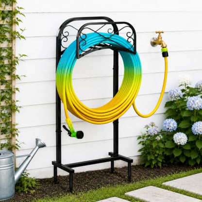 Gtongoko Garden Hose Holder for Outside 43" Heavy Duty Freestanding Water Hose Holder with 4 Stable Spikes Metal Hose Stand Holds Up to 150FT Hose & 44LB Detachable Hose Storage for Yard Lawn Patio - size: 43 Inch
