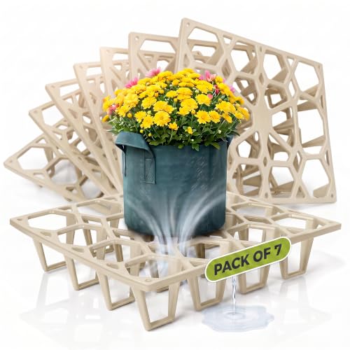 Plant Riser – Pot Spacer for Grow Bags, Planters & Containers – UV Resistant Drainage Tray for Airflow, Root Health & Cleaner Surfaces (Standard White, 7 Pack) - color: Standard White, size: 7 Pack