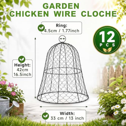 Sadnyy 12 Pack Garden Chicken Wire Cloche, 13" W x 15.7" H Plant Protectors and Covers Wire Garden Cloches from Animals Metal Cage Plant Protection Strong and Not Easy to Deform No Assembly Required - size: 13" D X 15.7" H, style: Classic Style