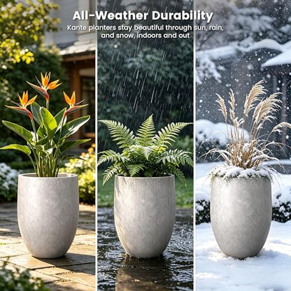 Kante Large Round Bullet CON Gray Concrete Planter 21.7" Tall, Outdoor - color: Light Gray