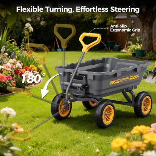 CAMMOO 10-in NO-Flat Tires 900lb Garden Dump Cart Wheelbarrow Garden Wagon - color: Gray