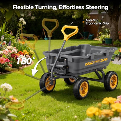 CAMMOO 10-in NO-Flat Tires 900lb Garden Dump Cart Wheelbarrow Garden Wagon - color: Gray