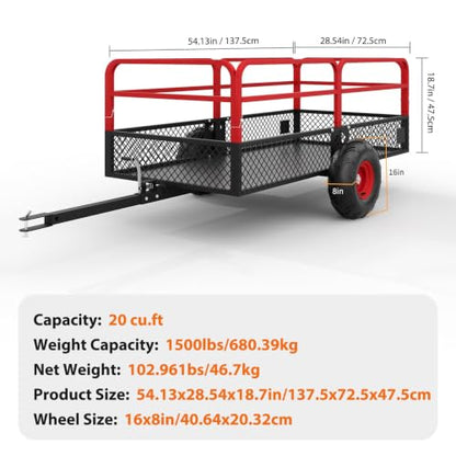 Garvee Tow Behind Dump Trailer for ATV UTV 1500 lbs 20 Cubic Feet