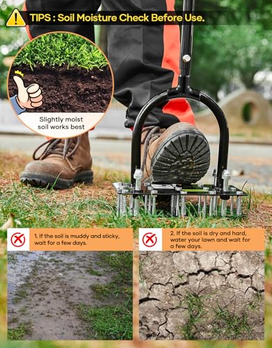 Sakerplus Aerator Lawn Tool, Hand Metal Spike Lawn Aerator (Black Handle) - color: Black Handle