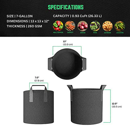 247Garden 5-Pack 7-Gallon Aeration Fabric Pot/Plant Grow Bag w/Handles (260 GSM, Black, 12H x 13D) - color: Black, size: 7 Gallon