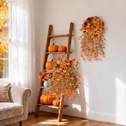 INQCMY Artificial Fall Flowers for Outdoors Faux Mums UV Resistant - color: Red Orange