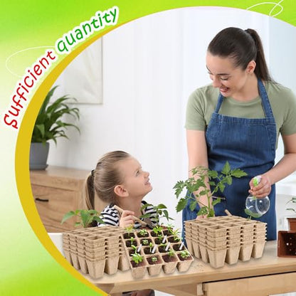 32 Packs of 512 Cells Seed Starter Trays Biodegradable Seedling Sets Organic Plant Seedling Trays with Holes Plant Starter Kit for Herb Seed Starter