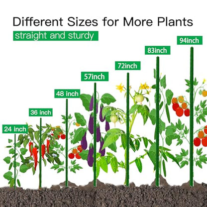 Garden Stakes 4ft 50pcs, Metal Plant Stakes 4 Feet for Gardening and Farm, 48" Plastic Coated Plant Support for Tomato, Cucumber, Bean, Flower, Potted and More Climbing Plants - size: 4ft, 50pcs
