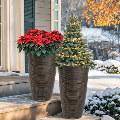 24" Large Outdoor Planters for Plants,Bronze Plastic Tall Flower Pots - color: 23.5" Pp-brushed Bronze