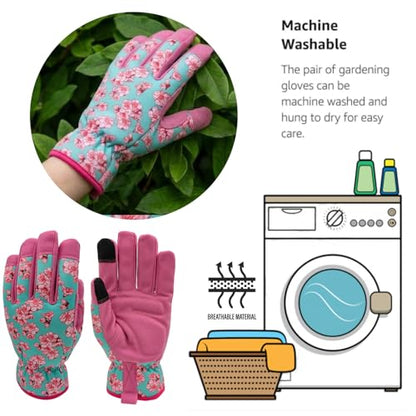 Cute Pattern Gardening Gloves,Thornproof Garden Glove,Gardener Gift - color: 1 Pair Per Pack-pink&blue, size: Large