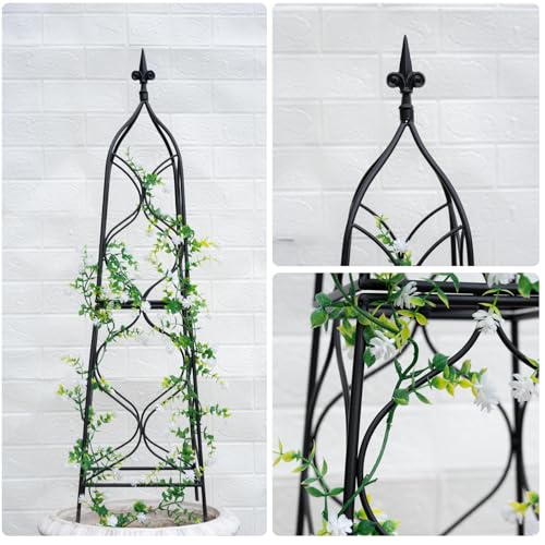 Metal Obelisk Trellis - 38.3"" Climbing Support for Vines & Roses - color: Black