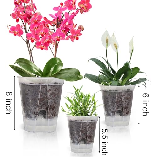 yarlung 6 Pack Self Watering Pots for Indoor Plants with Reservoir Tray and Holes, Clear Plastic Self Watering Planters for Outdoor Plants Flowers, Round 4.75" 6" 7"
