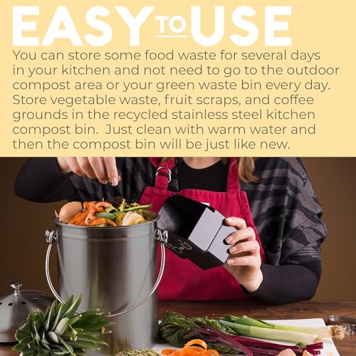 Epica Kitchen Compost Bin for Kitchen Countertops, 1.3 Galllon - Grey - color: Gray