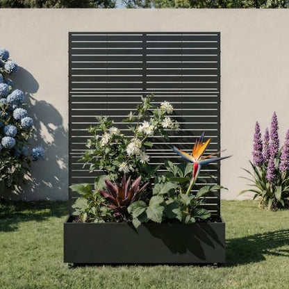 Metal Raised Garden Bed with Trellis, 71"x47"x16" (Black-Louvered) - color: Black-louvered, size: 71"x47"x16"