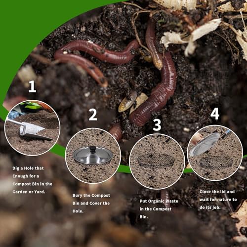 4 Pack In Ground Compost Bin Outdoor, Metal Worm Compost Bin with Lid for Organic Refuse, Worm Farm for Garden, Vegetable Patch, Backyard, Greenhouse