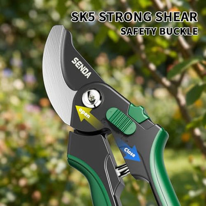 8.5" Bypass Pruning Shears, SK5 Steel Pruning Shears for Gardening, Garden Clippers with 2-Position Adjustable Jaw for Thick Branches, Landscaping - style: 8.5'' adjustable pruning shears