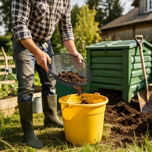 3 PCS Soil Sifter for Gardening,1/4,1/6,1/9 Inch Heavy Duty Rock Dirt Compost Sifter Fits 5 Gallon Bucket,Black Stainless Steel Fine Dirt Garden Sifter for Gravel,Filtering Compost