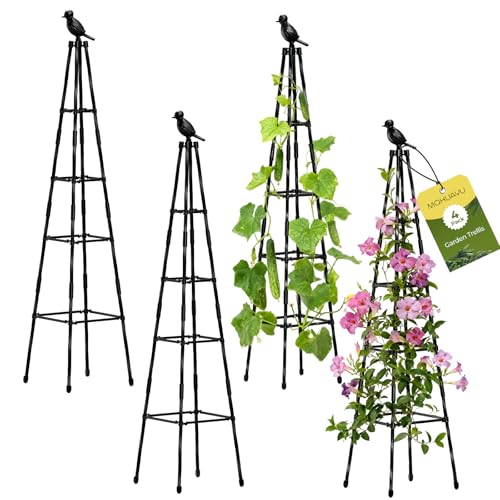 4 Pack Garden Trellis for Climbing Plants Outdoors,65" Tall Cucumber Trellis Garden Obelisk Trellis Rustproof Plants Support with Adjustable Heights for Indoor Potted Plants, Vines, Vegetables - style: Bird-shaped(4Pack)