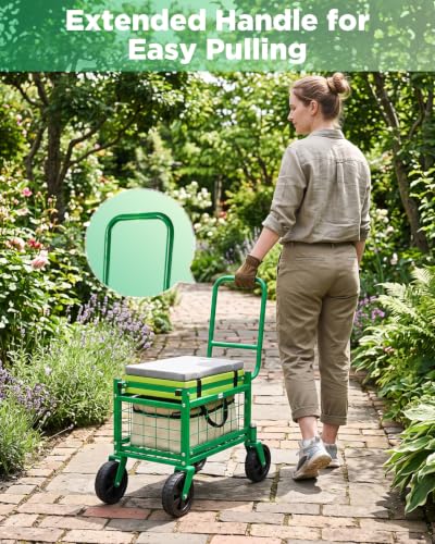 Saker Rolling Garden Work Seat with Wheels, 500 LB Heavy Duty Garden Cart - color: Luxury Version
