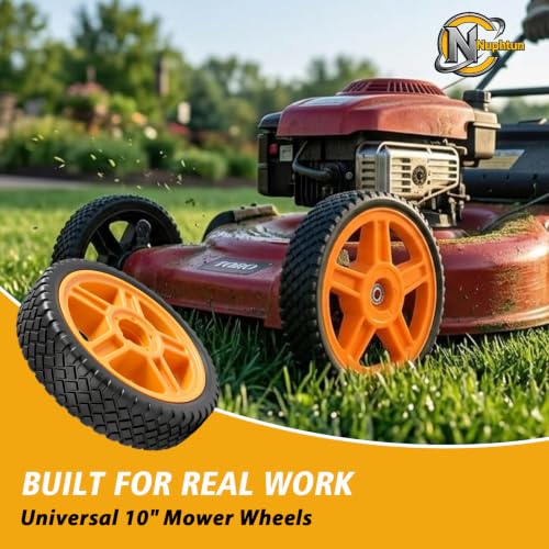 Lawn Mower Wheels, 10 inch Push Mower Plastic Wheels with Bolts & Nuts Fits Most Standard Lawn Mower Cart, Garden Carts, Air Compressor and More, 2 Pack - size: 10 Inch