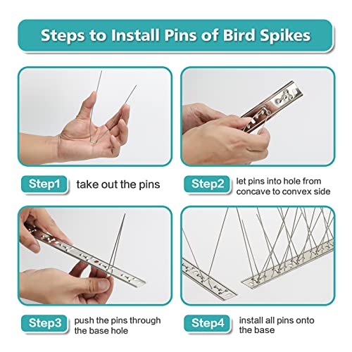 KKY Bird Spikes Stainless Steel Base, Metal Bird Repellent Nail Fence Kit, Can Be Used to Stop Pigeons and Other Small Birds, Covering 43.2 Feet 40 Packs. - size: 43.2 Feet