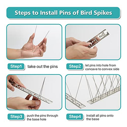 KKY Bird Spikes Stainless Steel Base, Metal Bird Repellent Nail Fence Kit, Can Be Used to Stop Pigeons and Other Small Birds, Covering 43.2 Feet 40 Packs. - size: 43.2 Feet