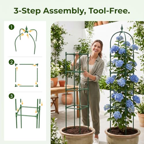 MYMULIKE 2 Pack Garden Obelisk Trellis for Climbing Plants Outdoor & Indoor - 6Ft Rustproof Garden Trellis Plant Support Cage for Vines, Flowers, Vegetables, Roses | Heavy-Duty, Adjustable