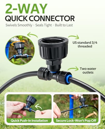 HIRALIY 100FT Drip Irrigation Kit with Timer, Pressure Compensated - size: 100FT