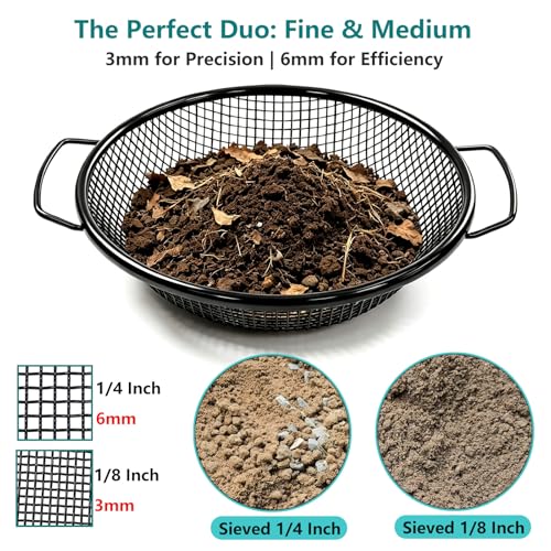 2PCS Soil & Compost Sifter with Handle, 3mm & 6mm for 5 Gallon Bucket