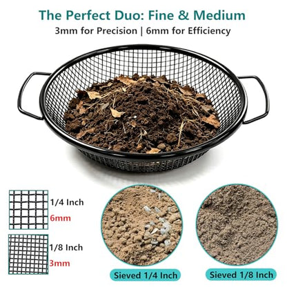2PCS Soil & Compost Sifter with Handle, 3mm & 6mm for 5 Gallon Bucket