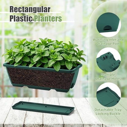 4-Pack Railing Planter Boxes with 2 Sets Double-Sided Adjustable Brackets - color: Green